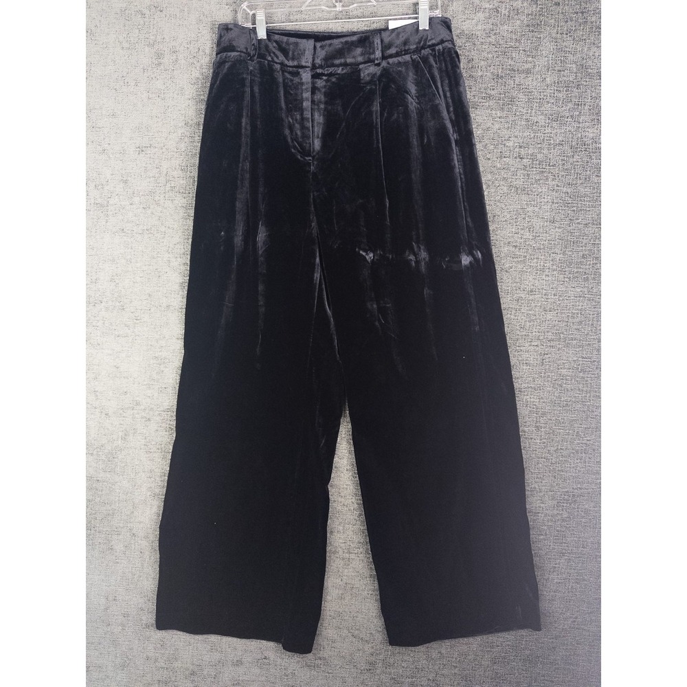NEW Loft The Peyton Trousers Womens 8 Black Velvet Career Office Wide Leg